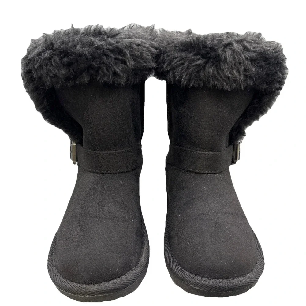 THE CHILDREN'S PLACE Black Suede W/Faux Fur & buckle Boots Size 11 toddler‎